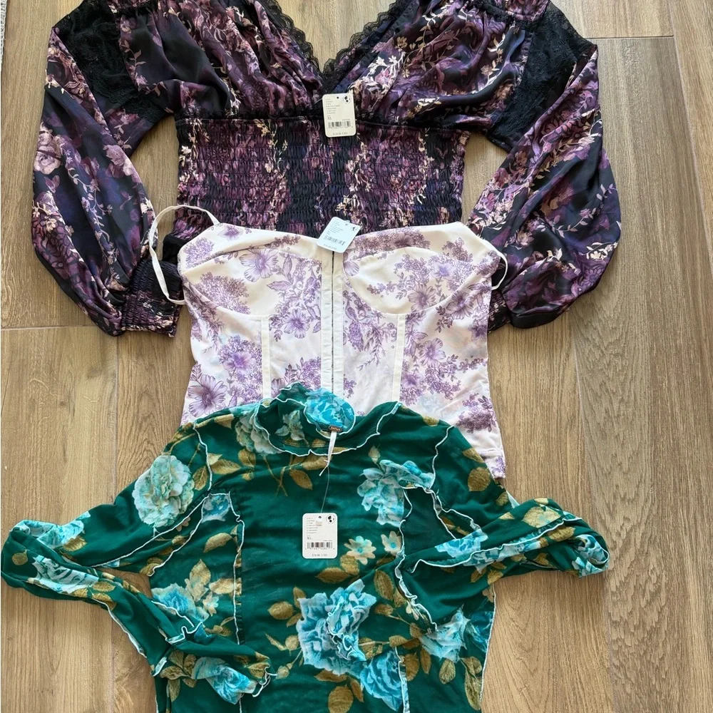 Free People Floral Women's Top/Body Suits XL NWT purple only - Picture 1 of 2